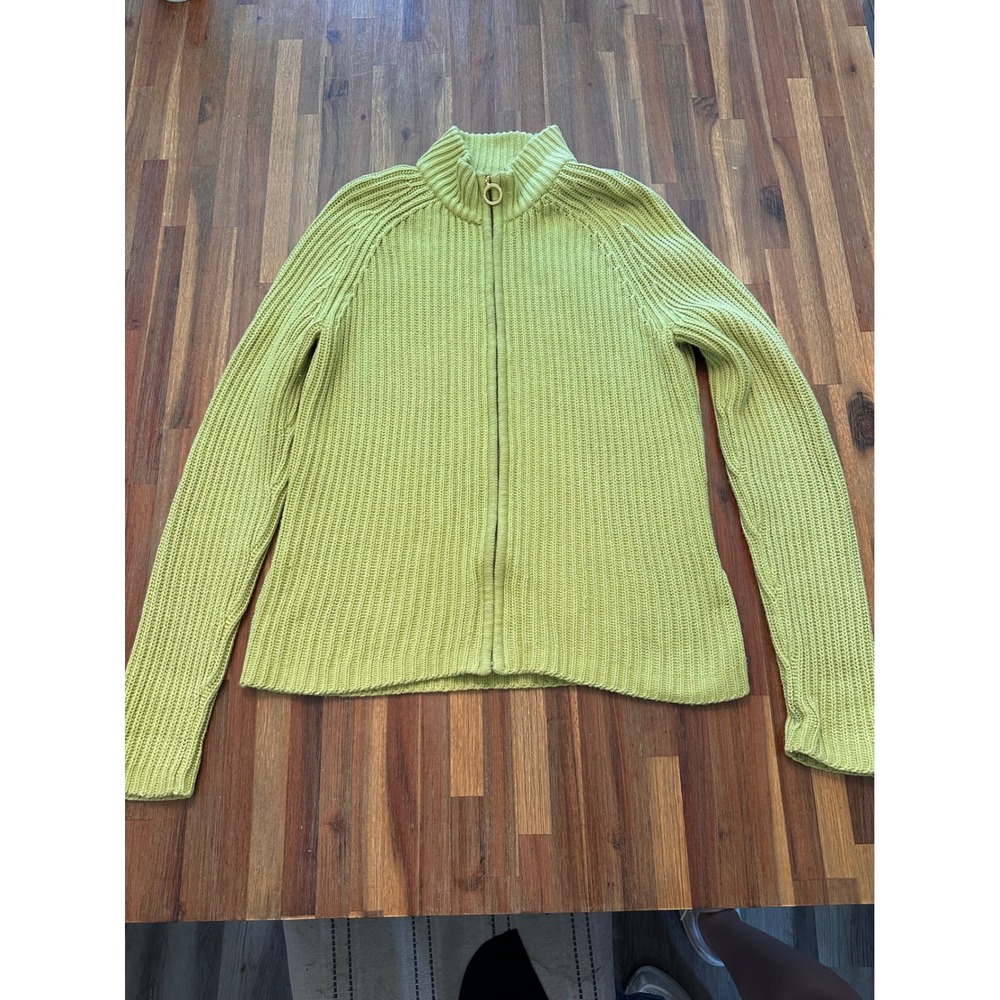 Evie Zip Up Cardigan Womens Small Lime Green Excellent Ribbed Mock Neck Sweater